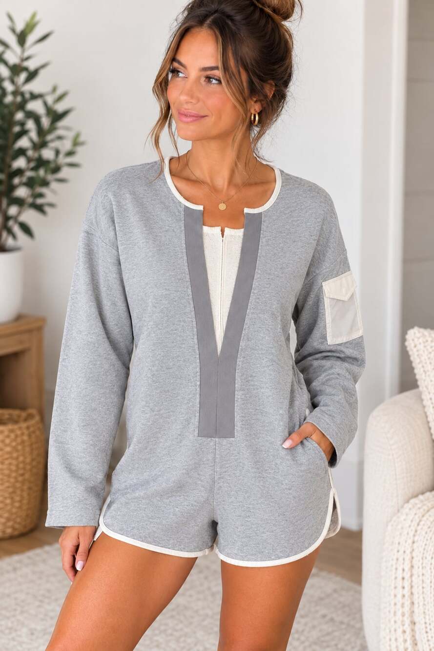 Free People Movement Take The Plunge Romper Size L Gray Terry